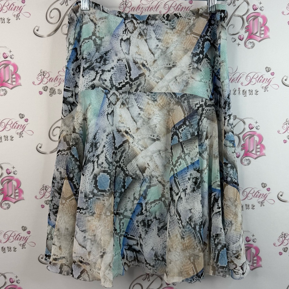 Zaffiri skirt flowy snakeskin printed blue Elegant Snake Print Skater Skirt